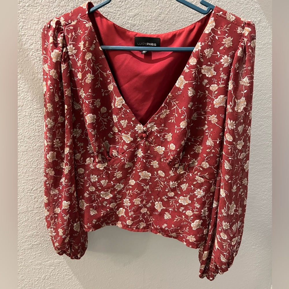 Lucy Paris long sleeve floral crop top size small